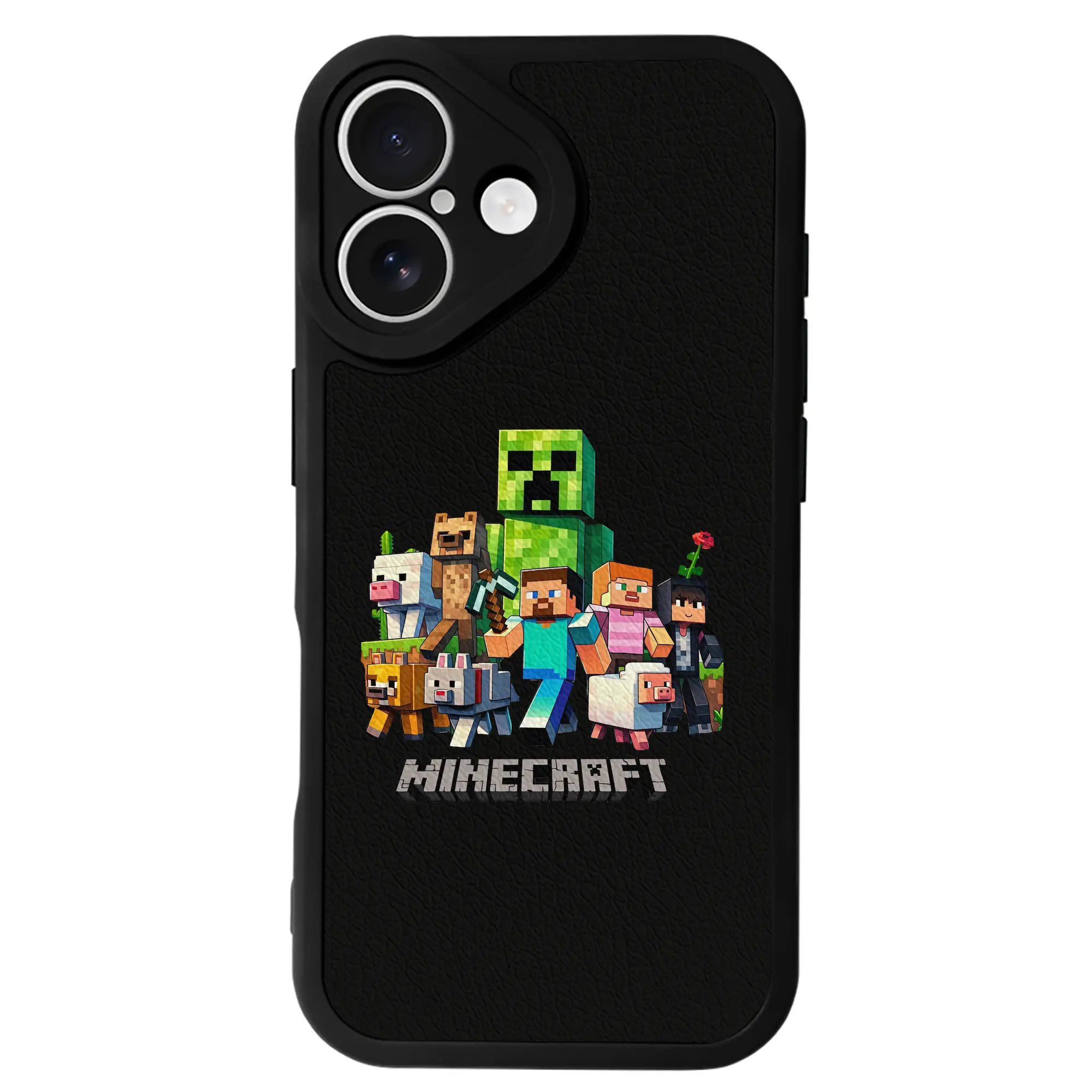 マイクラ グッズ  マイクラ - IPhone 16シリーズ対応 ・ シリコンスマホケース ・ レザー調 ・ 高精度フィット ・ 耐衝撃 ・ ワイヤレス充電対応 ・ 精密カット